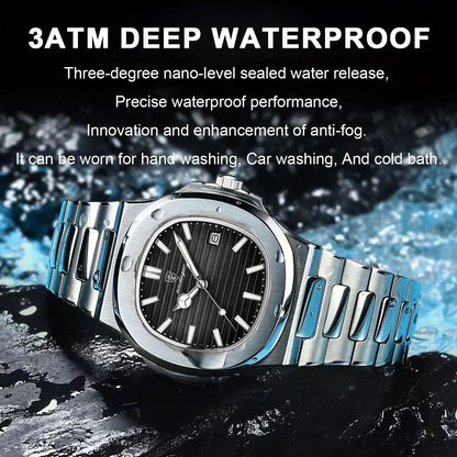 Poedagar 613 Business Quartz Luxury Stainless Steel Luminous Watch for Men- Silver Black
