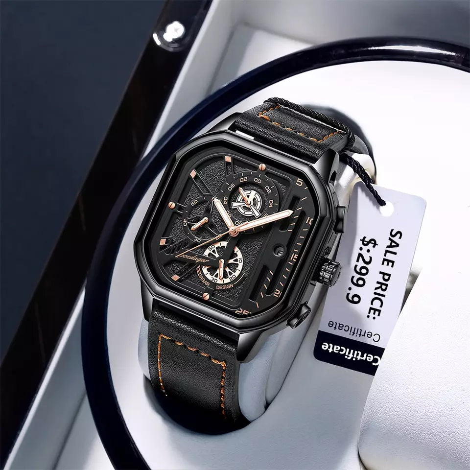 Poedagar 628 Quartz Leather Strap Minimalist Ultra thin Wrist Watches for Men’s- Black & Rose Gold