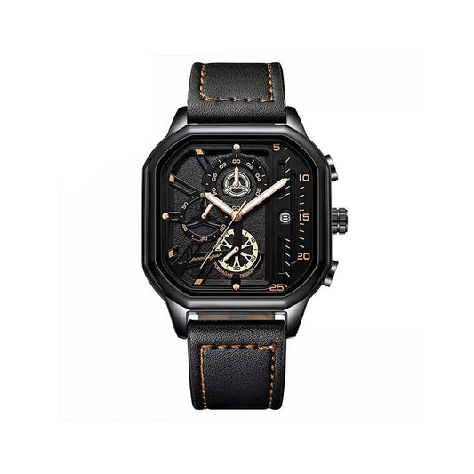 Poedagar 628 Quartz Leather Strap Minimalist Ultra thin Wrist Watches for Men’s- Black & Rose Gold