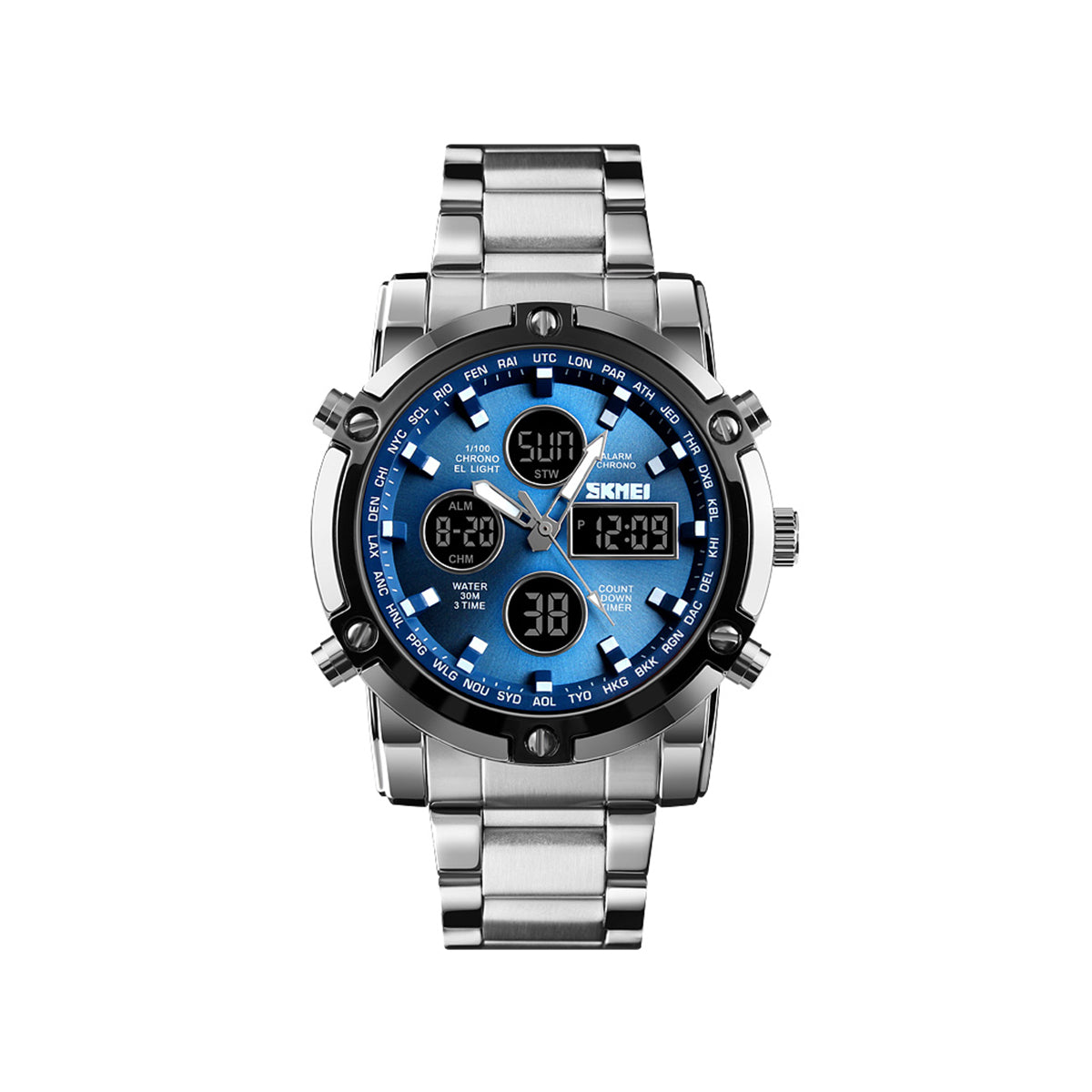 SKMEI 1389 Stainless Steel Dual Time Men's Watch-Black & Silver