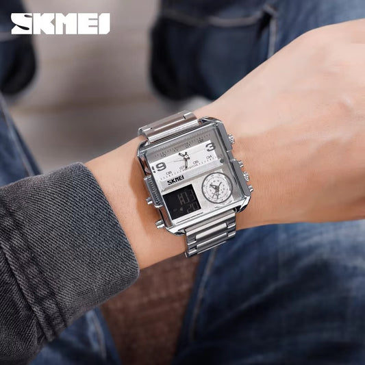 SKMEI 1584 Unique Design Digital Analog Men's Watch-Silver