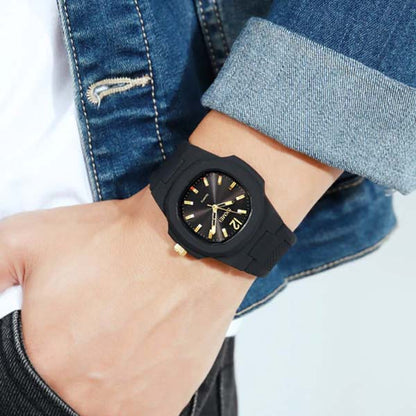 SKMEI 1717 Silicon Strap Analog Watch For Men-Black Gold