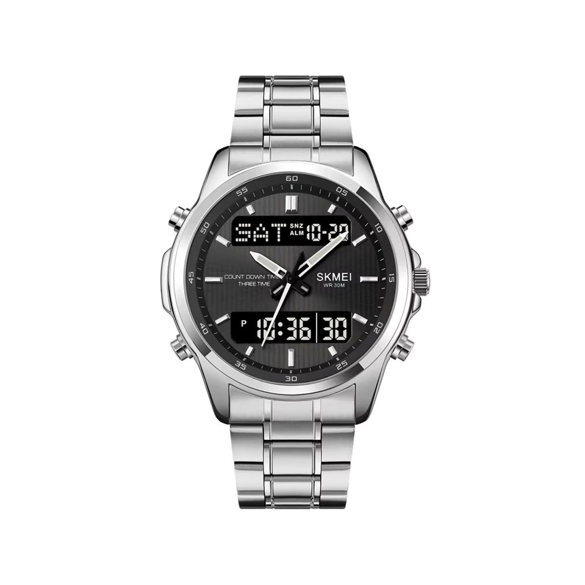 SKMEI 2049 Electronic Dual Display Quartz Watch For Men-Silver