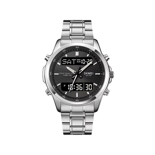 SKMEI 2049 Electronic Dual Display Quartz Watch For Men-Silver