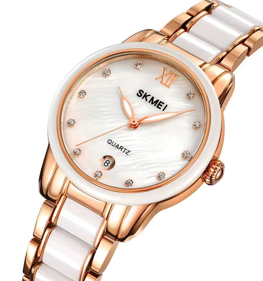 SKMEI 2175 CERAMIC LUXURY Fashion Ladies Watch-Rose Gold
