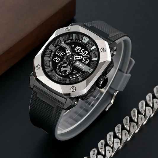 SKMEI 2272 Silicon Strap Sports Analog Digital Watch-Silver