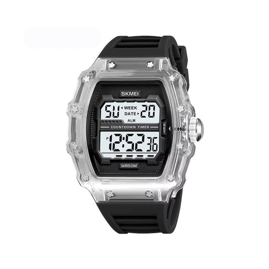 SKMEI 2296 New Colorful Sports Digital Silicone Strap Men's Watch-White Black