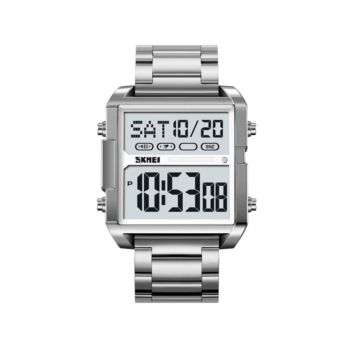 SKMEI 2299 Stainless Steel Digital Big Face Men's Watch-silver