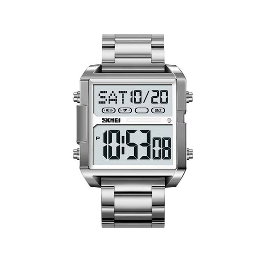 SKMEI 2299 Stainless Steel Digital Big Face Men's Watch-silver