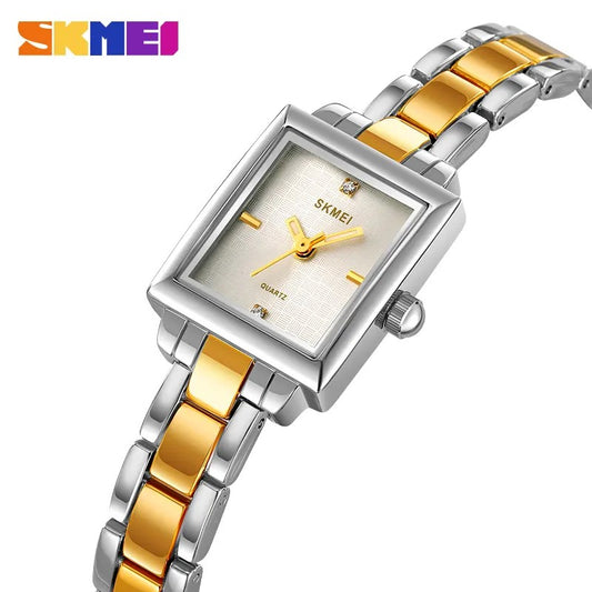 SKMEI 2315 Vintage Stainless Steel Ladies Watch-Silver Gold