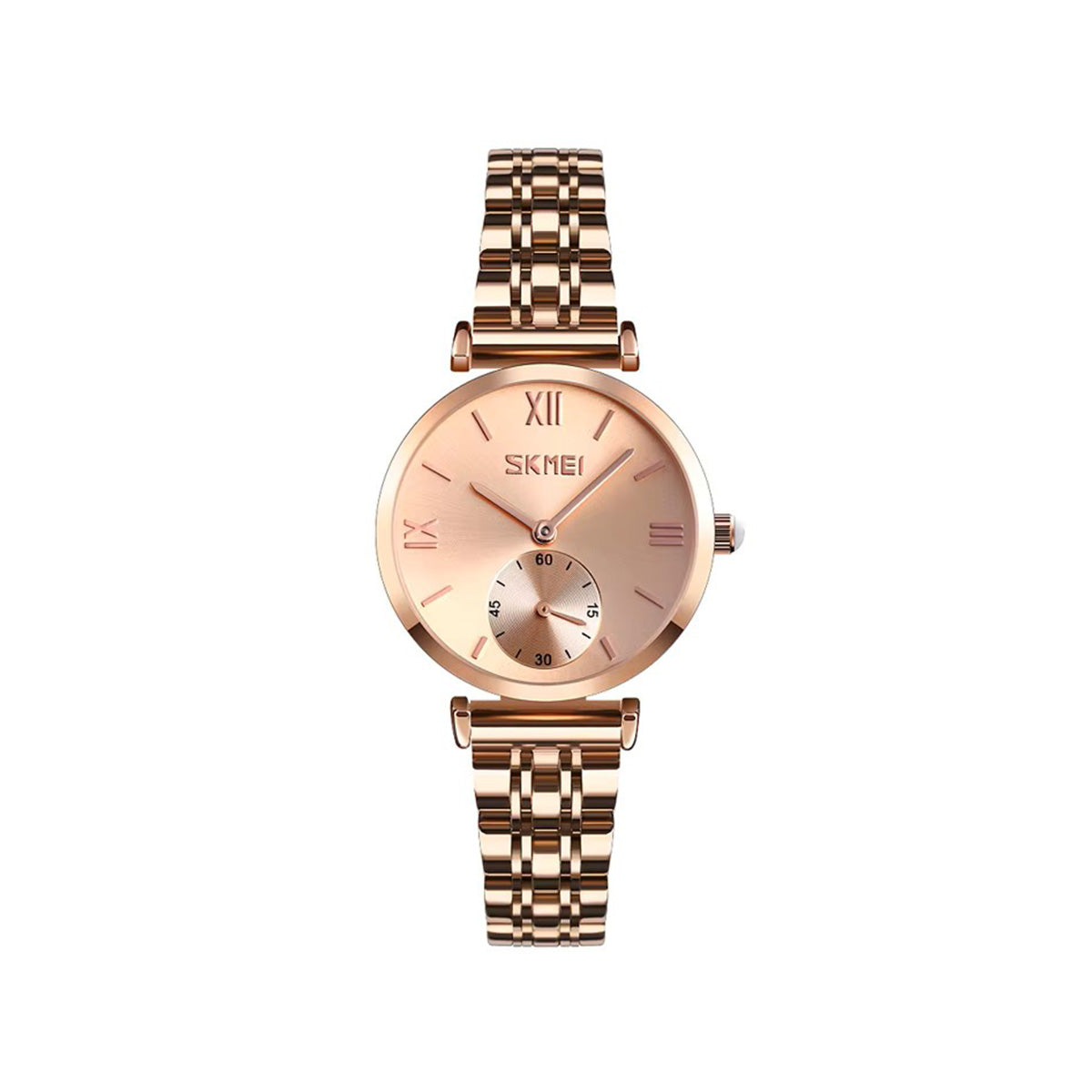 SKMEI 9198 Simple Numeral Dial Metal Belt Quartz Watch-Rose Gold