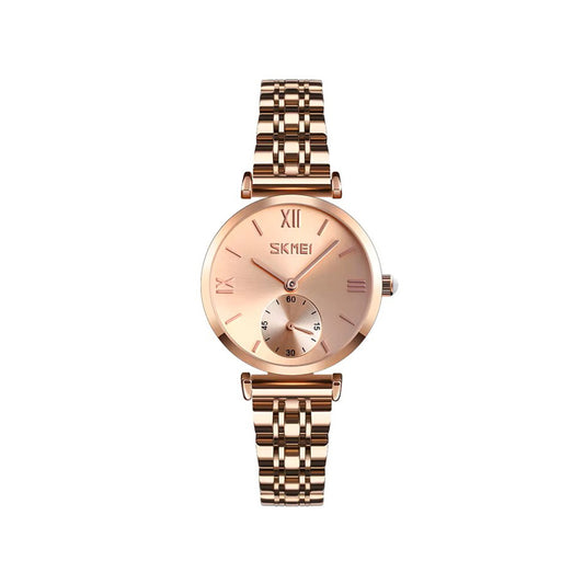 SKMEI 9198 Simple Numeral Dial Metal Belt Quartz Watch-Rose Gold