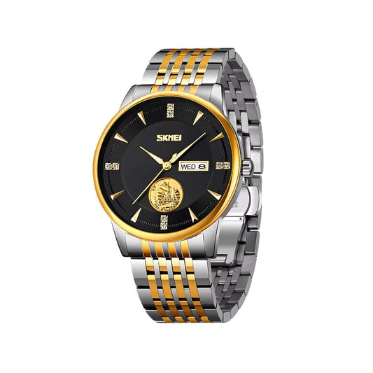 SKMEI 9309 Quartz Stainless Steel Day Date Men's Watch-Black