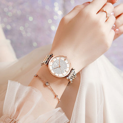 Trsoye 8821 luxury quartz women fashion  watch- Silver & Rose Gold