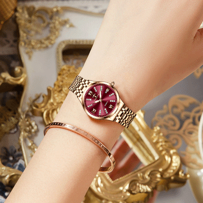 TRSOYE 958 Women Japan Quartz Watch- Rose Gold & Red