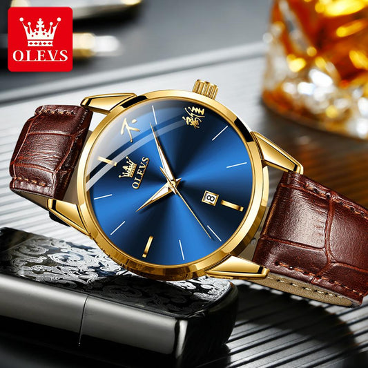 Olevs 2865 Luxury Fashion Watch For Men's- Brown Gold & Blue