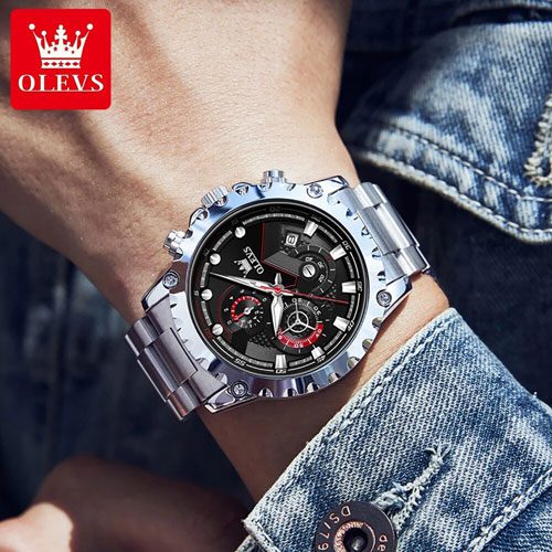 OLEVS 2873 Multi-function Chronograph Men's Watch- Black