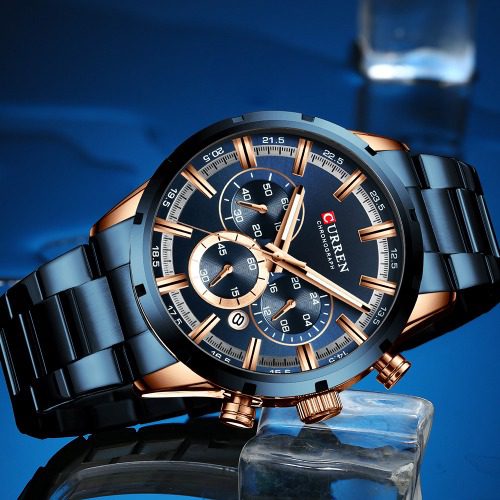 CURREN 8355 Multi-function Steel Strap Watch for Men - Blue