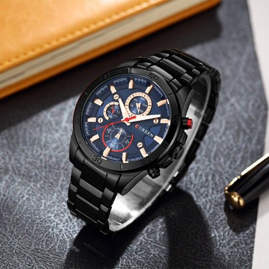 CURREN 8275 Quartz Casual Watch for Men - Black & Blue
