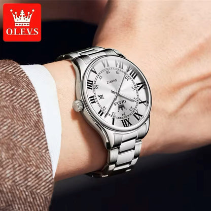 Olevs 2911 Luxury Steel Sports Watch for Men - Silver