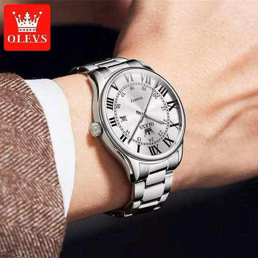 Olevs 2911 Luxury Steel Sports Watch for Men - Silver